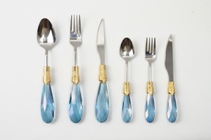 Ensemble de couverts à poignée en diamant jaune avec tête finie en argent pour mariage, salle à manger, cuisine, restaurant et fête - Product Image 3