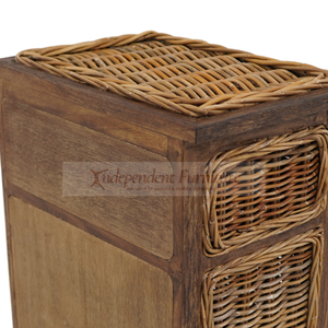 Wholesale Antique Brown Rattan Wicker Wood 2 <b>Drawer</b> Cabinet Nightstand <b>Storage</b> Living Room Furniture Home Hotel Villa Project - Product Image 6