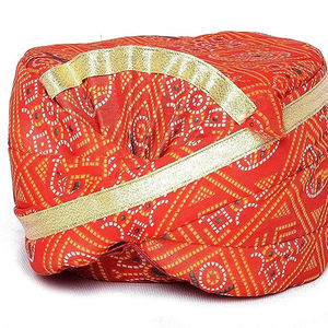 Hommes Traditionnel Ethnique Jaipuri/Rajasthani Pagdi (Rouge avec Dentelle Dorée, Taille Libre) - Product Image 1
