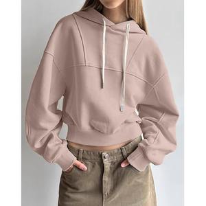Venta al por mayor de algodón de las señoras en blanco gimnasio de manga larga recortada con capucha última moda personalizada impresa Crop Hoodies Mujeres - Product Image 2
