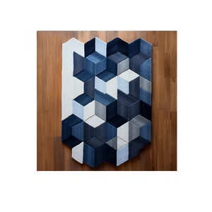Tapis indigo moderne de qualité supérieure en laine touffeté à la main à poils hauts avec conception de blocs géométriques irréguliers tridimensionnels pour la maison - Product Image 4