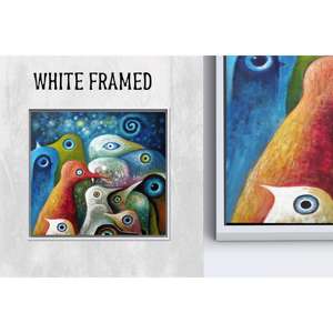 Lienzo abstracto con diseño de pájaro: impresión surrealista de arte pop para decoración moderna del hogar, 1 lienzo con marco blanco - Product Image 1