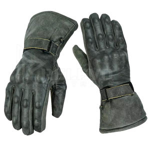 Guantes Largos de Motocicleta de Cuero, Paneles Multicolores, Cuero Real Encerado Blanco Desgastado, Guantes de Motocicleta de Cuero Teñido - Product Image 6