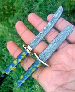 Cuchillo de cocina en miniatura de acero de Damasco de alta calidad con mango de patrón de hoja de resina y Funda de cuero nuevo diseño - Product Image 5