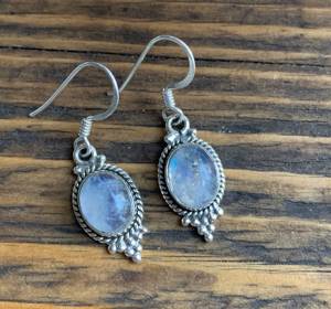 Beautiful Design High Quality 925 <b>Sterling</b> <b>Silver</b> Oval Brilliant Cut Bezel Set Rainbow Moonstone Gemstone Dangle <b>Drop</b> <b>Earring</b> - Product Image 1