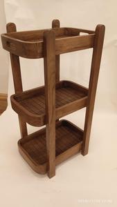 Chariot de rangement roulant en bois avec trois étagères, étagère utilitaire mobile avec roulettes, organisateur en bois rustique pour la cuisine, la salle de bain, la maison - Product Image 2