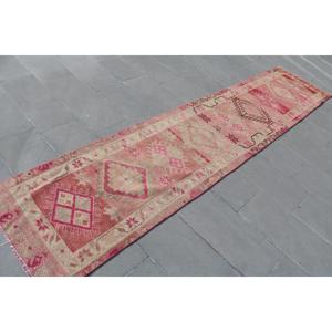 Vintage Turkish <b>Runner</b> Rug 2.4x11.3 ft, <b>Red</b> Pink Plants & trees Wool Rug - Product Image 4