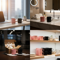 Ensemble de tasses à café en céramique en grès empilables de couleur personnalisée en gros, rose noir, grande capacité, tasse à thé, tasse à lait