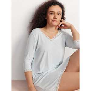 ชุดนอนคอซี่แบบสั่งทำพิเศษ 3/4 แขน ผ้าใยไผ่นุ่มยั่งยืน ถักแบบริบ ผสมโมดอลและสแปนเด็กซ์ พร้อมเชือกผูกแบบสั่งทำพิเศษ สำหรับใส่ในบ้านช่วงฤดูใบไม้ผลิ - Product Image 1