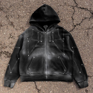 Sweat à capuche zippé pour homme, design streetwear personnalisé, coupe oversize, effet délavé, molleton épais 320 g/m², 100 % coton - Product Image 1