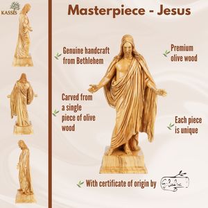 Estatua de Jesucristo Tallada a Mano en Madera de Olivo de 39 cm, Escultura Religiosa Cristiana Hecha a Mano en Belén - Product Image 4