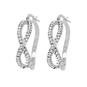 Boucles d'oreilles DelPia Style Infini, tube externe 10 % or 18 carats sur argent sterling 925, cristaux blancs à l'intérieur, rose 10x15mm - Product Image 1