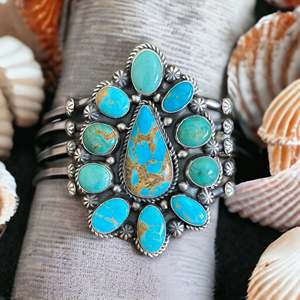 Bracelet manchette tendance en argent sterling et turquoise Jeff James Royston - Product Image 1