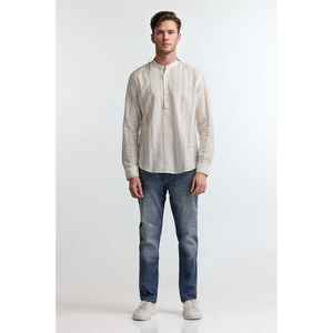 <b>Men's</b> Casual <b>Shirt</b> <b>White</b> Orange Stripe Slim Fit 100% Cotton Poplin Breathable Yarn Dyed Sizes 3XL and 2XL Available - Product Image 6