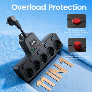 Enchufe Inteligente Multiusos 11 en 1, 5 Tomas de Corriente Alterna, 3 Puertos USB-A/2 Puertos USB-C, Enchufe Europeo (220-240V), Interruptores Independientes con Reloj - Product Image 4