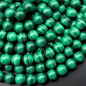 Malachite verte 4mm 6mm 8mm 10mm 12mm perles rondes lisses rayures étonnantes brin 15.5" - Product Image 5