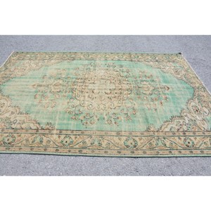 Vintage 6X9,4 pies Verde Beige Alfombra turca Clásica Área grande Rectángulo Patchwork Diseño Lana Seagrass Látex para sala de pasillo - Product Image 3
