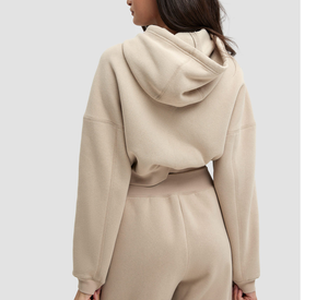 Conjunto de Jogger de invierno personalizado OEM para mujer, Sudadera con capucha de algodón con logotipo frontal, Top corto de punto de 2 piezas y parte inferior - Product Image 6