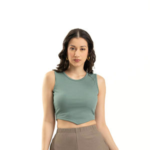 Camiseta sin mangas corta de verano a la moda para mujer Camiseta sin mangas acanalada de LICRA para informal para verano, gimnasio - Product Image 1