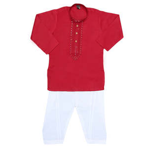 ชุดคุรตะ ชัลวาร์ปักลายสำหรับเด็กผู้ชาย - สีมารูน - Product Image 1
