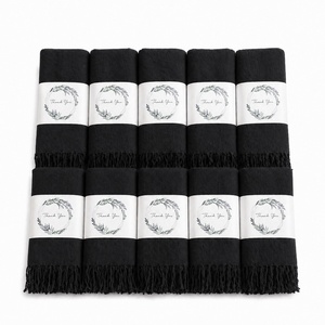 <b>Black</b> Pashmina Shawls Wedding Party Bridal <b>Wraps</b> Large Scarfs for Women Long Fashion Solid Shawl - Product Image 1
