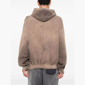 Vente en gros Sweat à capuche zippé pour hommes surdimensionné Vintage Wash Streetwear avec bords et poches effilochés - Product Image 3