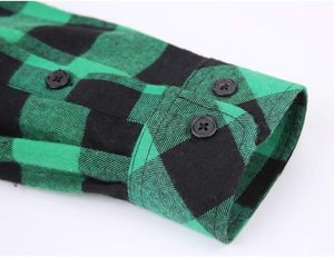Tùy Chỉnh Phụ Nữ Màu Xanh Lá Cây Màu Đen Sọc Flannel Áo Sơ Mi Dài Tay Áo Giản Dị Bông Nút rô Top Logo Mùa Hè Thoáng Khí Thân Thiện Với Môi - Product Image 3