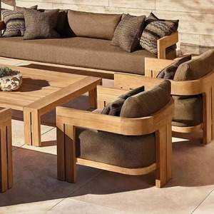 Luxury Modern Teak Wood Patio <strong>Garden</strong> Sofa Set Durable Outdoor Furniture with <strong>Rattan</strong> for Courtyard Park Use Including Sofa <strong>Table</strong> - Product Image 4
