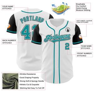 Custom White Teal-Black Authentic Two-Tone <b>Printed</b> Baseball Jersey Sportswear 100% Polyester Quick Dry - Product Image 3