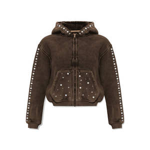 Sweat à capuche pour hommes en coton lourd personnalisé OEM Sweat à capuche zippé avec pierres précieuses d'hiver lavées à l'acide et avec pierres personnalisées - Product Image 1