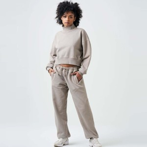 Sweat-shirt à col montant pour femmes élégantes en éponge française-Tenue deux pièces douce et confortable, idéale pour se prélasser et une tenue décontractée - Product Image 1