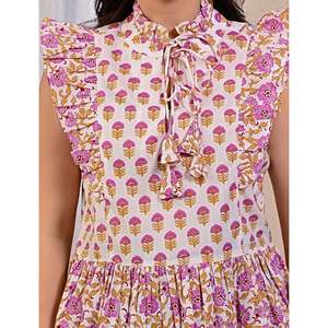 Chemisier en popeline de coton blanc imprimé, motif floral brodé, style bohème formel pour femme, manches mi-longues, taille XL - Product Image 2