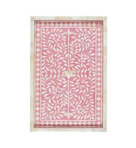 Plateau de service en incrustation d'os Plateau de décoration de table Couleur moutarde jaune Plateau décoratif floral en incrustation d'os fait à la main - Product Image 4