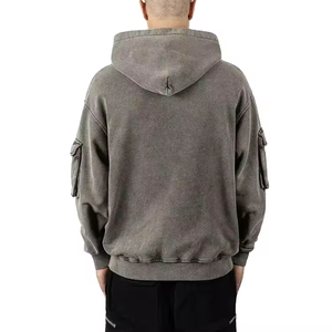 Sudaderas con capucha de peso pesado de algodón con logotipo personalizado para hombre Cargo Track 3D bolsillos sudaderas con capucha de gran tamaño Vintage Stone Washed Zip Up Hoodies - Product Image 2