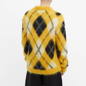 Cardigan en mohair pelucheux jaune et noir pour hommes - Product Image 3