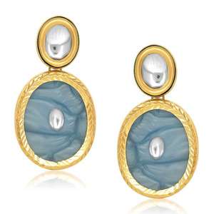Kriaa Blue Resin Stone Kundan Dangler <b>Drop</b> <b>Earrings</b> <b>Fashion</b> 1305421 - Product Image 1