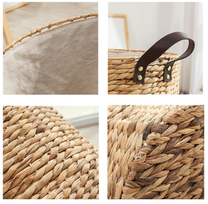 Panier de récolte de jardin en jacinthe d'eau avec doublure en coton et poignées en cuir idéal pour la collecte de fruits et d'herbes du Vietnam - Product Image 3