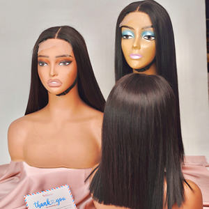 Peluca de cabello humano con cierre de encaje en la parte media, peluca de cabello humano con encaje frontal, pelucas de cabello humano naturales para mujeres, estilo suave, peluca lisa - Product Image 1