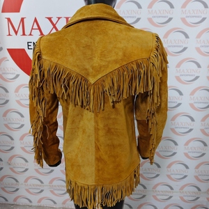 Venta caliente Unisex Suede cuero flecos lona Vintage motocicleta chaqueta hecha a mano borla impermeable - Product Image 4