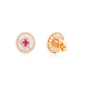 Estilo de moda para mujer Venta caliente turmalina rosa y Diamante redondo declaración Stud pendientes regalo de aniversario 18K oro rosa - Product Image 5