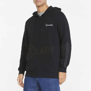 Sweat à capuche de sport en Polyester/coton pour homme, Design personnalisé, noir uni, fermeture éclair - Product Image 3