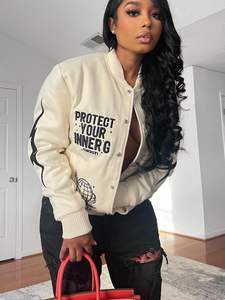 Women's Vintage Unisex Varsity Jacket 100% Cotton Baseball Bomber Sweatshirt College Casual Streetwear <b>Coats</b> Women's Streetwear - Product Image 6