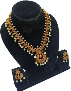 Último diseñador tradicional templo indio LAXMI elegante collar de bodas chapado en oro pesado conjunto de joyas para mujeres y niñas - Product Image 1