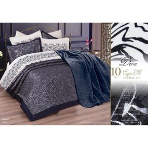 Juego de Ropa de Cama de Lujo Bella Home Dora de 10 Piezas en Azul Marino con Patrón de Hojas Bordadas - Product Image 1