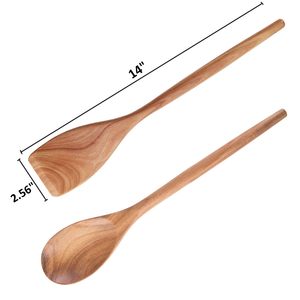 Ensemble d'ustensiles de cuisine en bois d'acacia 5 pièces - Outils de cuisine professionnels avec serveur à spaghetti, cuillère ajourée et cuillères de service - Product Image 2
