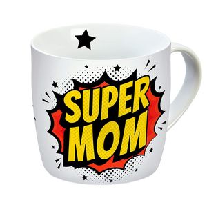 Mug en céramique Super Maman, design moderne et classique, 400 ml, en grès, coffret cadeau avec couvercle et coque extérieure à motifs, compatible micro-ondes - Product Image 1