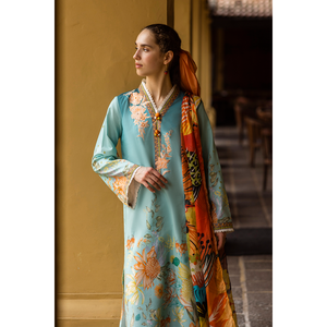 Ensemble 3 pièces pour femme Mushq : chemise en coton brodé, dupatta en mousseline et pantalon imprimé respirant - BIC-2507 - Product Image 5
