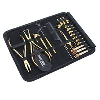 Kit d'outils pour extensions capillaires dorées avec perles, pinces à sertir, outil de retrait de microlink, crochet de tirage, peigne à doigts pour séparation, mini-ciseaux