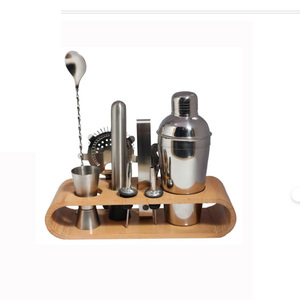 Deluxe Premium Stainless Steel Bartending <b>Tools</b> Set Brown Leatherette <b>Wooden</b> Base Bar <b>Box</b> Travel Cocktail Kit with Accessories - Product Image 1