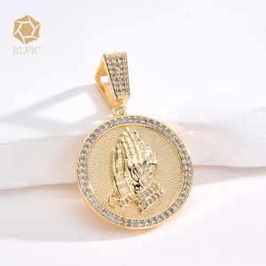 Elfic 14K ORO Lamado Dije Nhà Máy Trực Tiếp Tốt Bán Cầu Nguyện Tay Huy Hiệu Chúa Giêsu Mặt Mens Charms Vòng Cổ Trang Sức Bán Buôn - Product Image 5